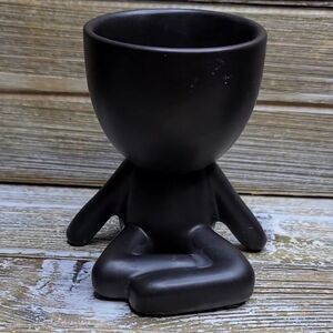 Dark Brown ceramic sitting down person planter decor